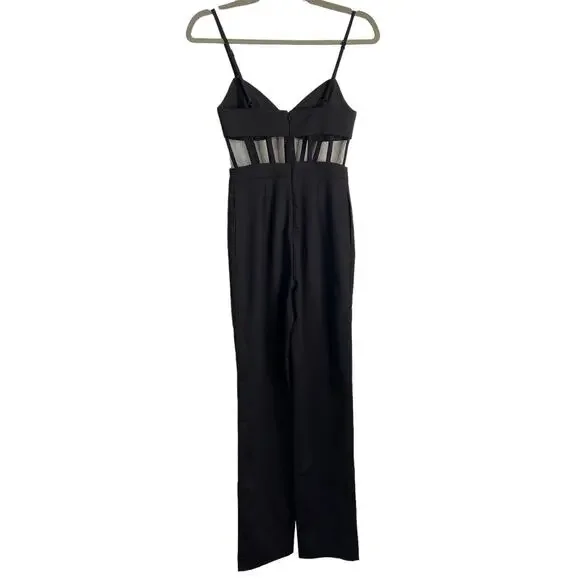 NBD Revolve Bianna Jumpsuit Slim Leg Boned Mesh Adjustable Strap Black Size XXS - Picture 9 of 13